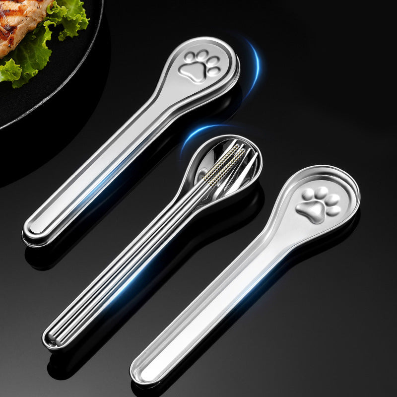 304 Stainless Steel Portable Cat Paw Cutlery Set with Case for Students & Camping