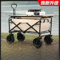 Portable Folding Camping Cart with Wheels and Liftable Tabletop for Outdoor Stalls and Picnics