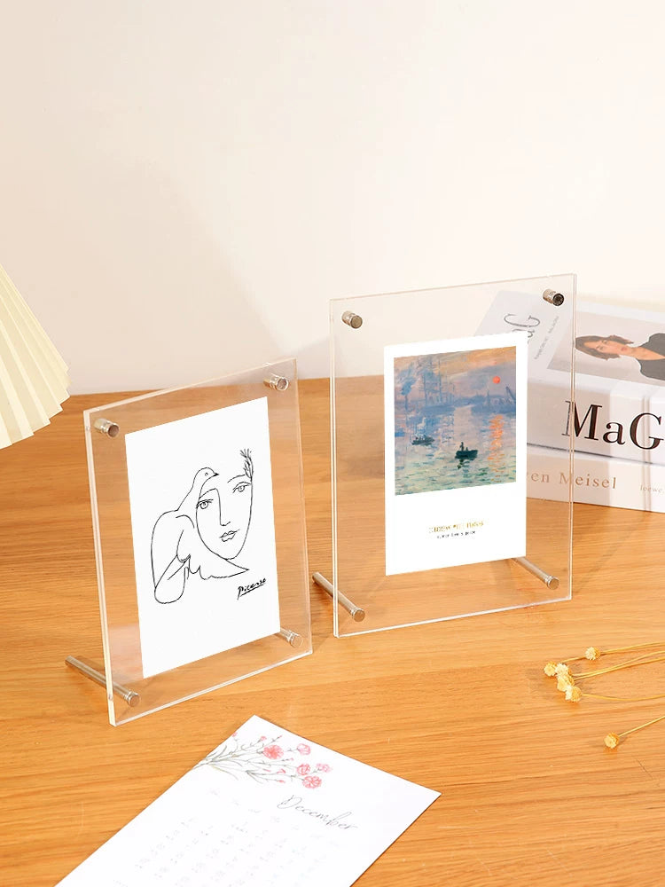 Acrylic Photo Frame for Postcards and Pictures, Clear Display Stand, Wall or Tabletop Mount
