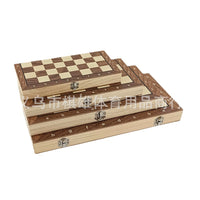 3-in-1 Wooden Chess Set with Foldable Board, Checkers, and Backgammon for Family Fun