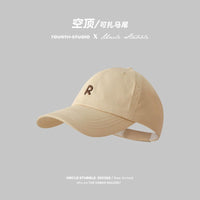 Women's Ponytail Baseball Cap Outdoor Sports R-Logo Empty Top Hat Summer Thin Breathable Soft Top Duckbill Cap