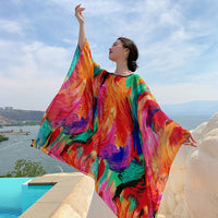 Rainbow Feather Print Sun Protection Cape Shawl for Women, Lightweight Summer Travel Cover-Up