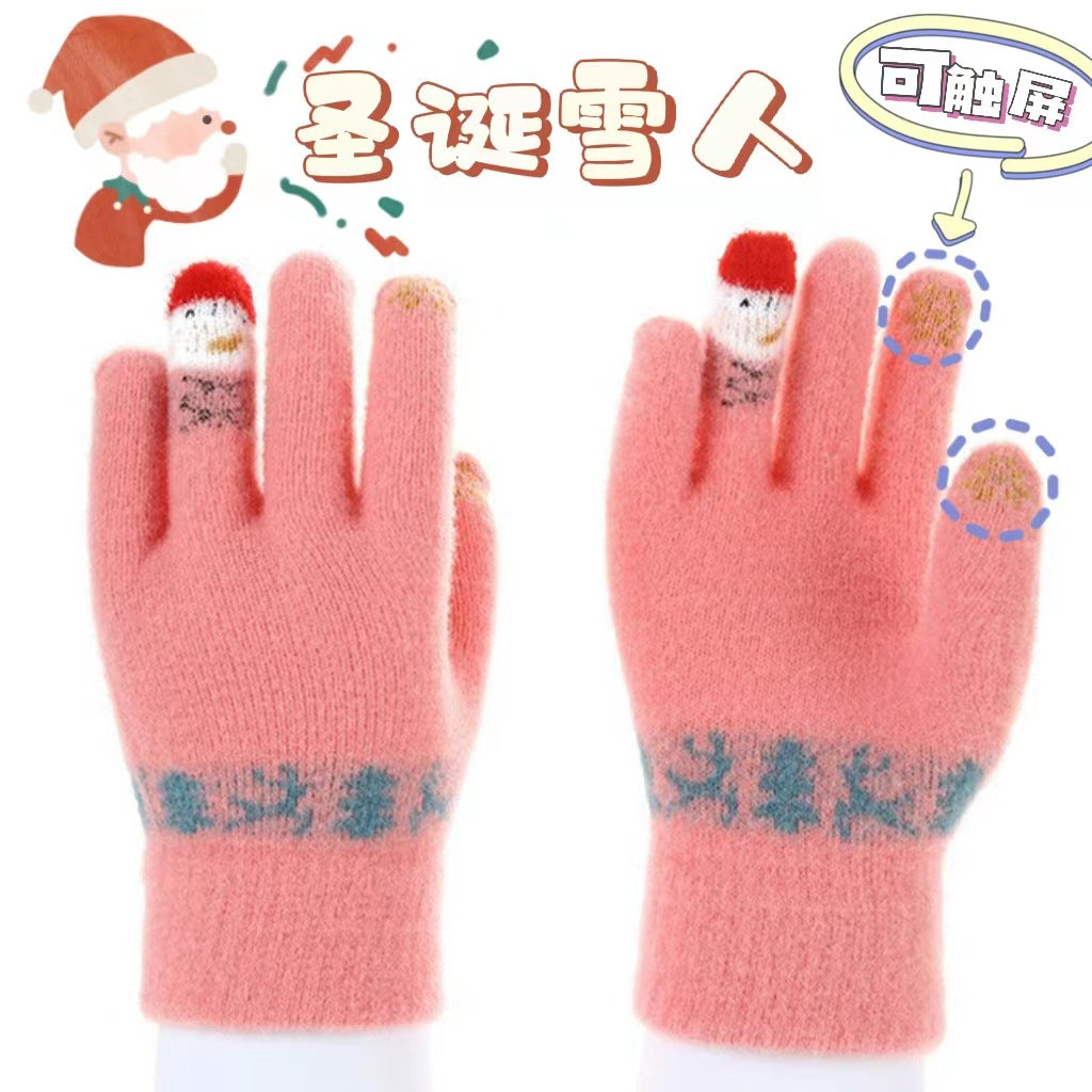 Winter Christmas Snowman Touchscreen Gloves for Students and Couples, Knitted Warm Cycling Plush Thickened