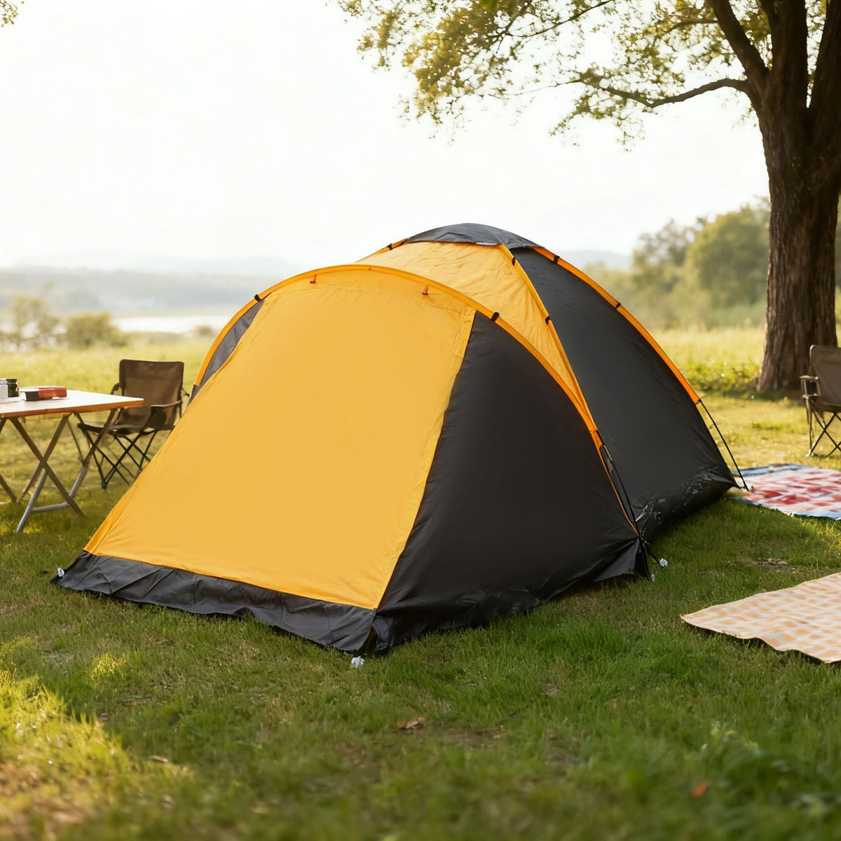 Tant Outdoor Camping Tent Double Layer Waterproof Anti-Storm Hiking Tent with Fiberglass Poles