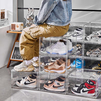 Clear Dustproof Shoe Storage Box with Magnetic Door, Large Capacity Display Case