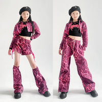 Girls' Leopard Print Cargo Pants Set for Street Dance & Performance