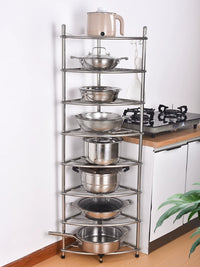 Thickened Stainless Steel Corner Storage Rack for Kitchen, Multi-layer Floor-standing Pot Rack