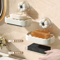 Suction Cup Soap Dish Wall Mounted Drainable Bathroom Storage Organizer