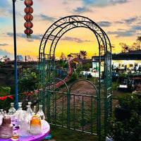European Style Wrought Iron Archway with Gate for Climbing Plants, Outdoor Garden Arbor for Roses and Vines