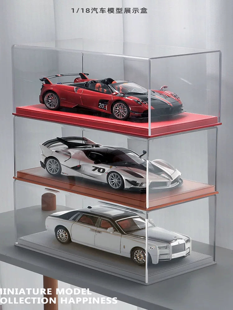 1:18 Scale Model Car Acrylic Dustproof Display Case with Integrated PVC Base for Collector Vehicles