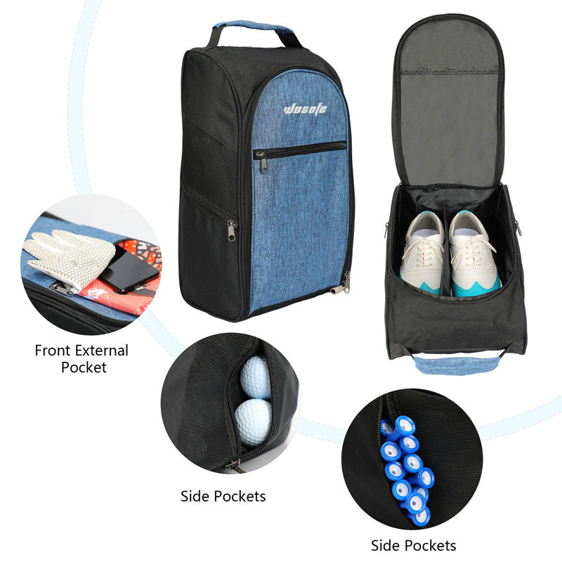Golf Shoe Bag Nylon Zipper Closure Breathable Mesh Portable Sports Footwear Carrier
