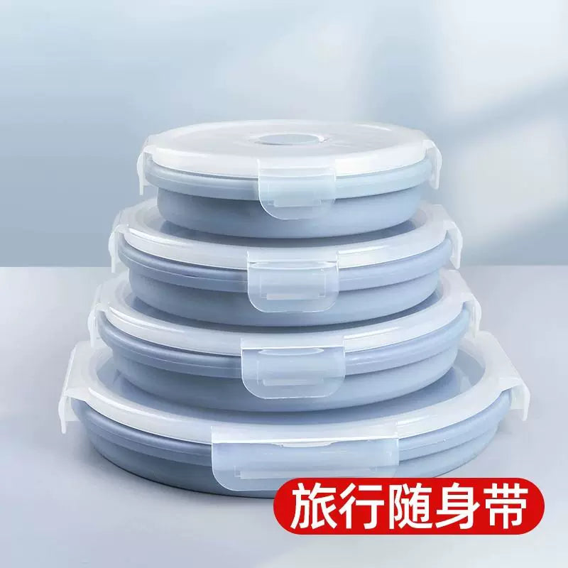 Collapsible Silicone Food Container with Lid, Microwave Safe, Portable for Travel, Office, Dorm