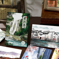 Paper Fan Boxed Postcards - City Memory & Scenery Collection, 30-Pack Art Souvenir Message Cards for Students