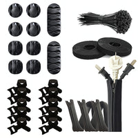 Cable Management Organizer Kit with Cable Sleeves and Clips for Desk Organization