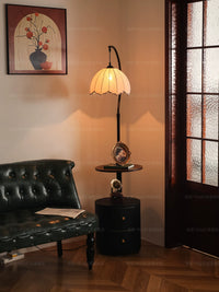 French Retro Ambient Floor Lamp with Integrated Shelf for Living Room Bedroom Sofa Side Decor