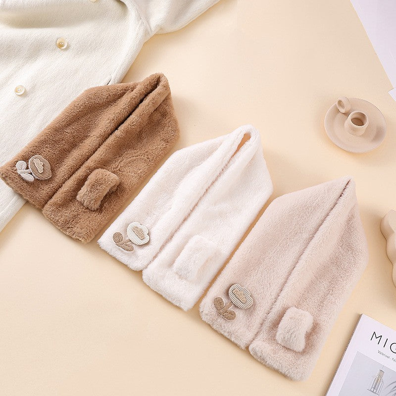 Korean Style Plush Winter Scarf for Kids and Adults - Windproof & Warm