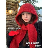 Women's Winter Balaclava Hat Scarf Set - Warm Knitted Hooded Neck Warmer