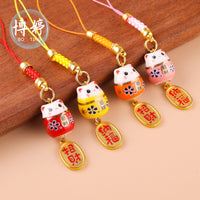 Ceramic Lucky Cat Phone Charm Bag Ornament