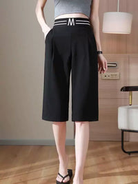 Women's Plus Size Cropped Wide Leg Pants - High Waisted, Stretchy, Straight Leg, Casual Outdoor Shorts