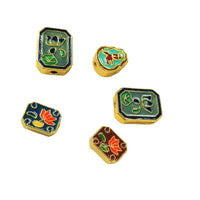 Enamel Cloisonne Gilt Copper Lotus Koi Bead for DIY Bracelets and Tassels