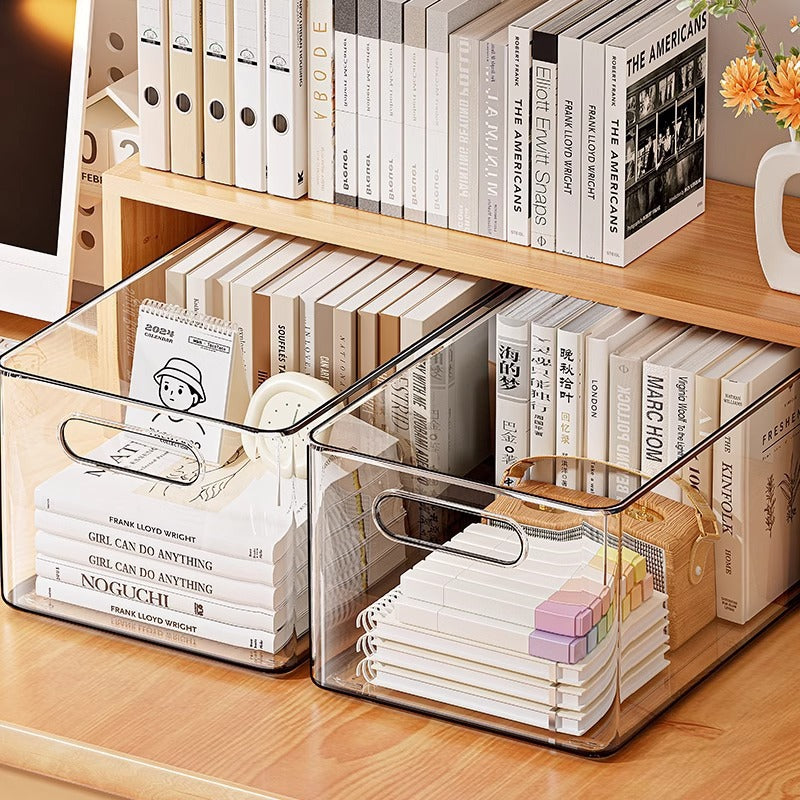 Acrylic Desktop Organizer Box for Books and Stationery, Clear Storage for Dorm and Office