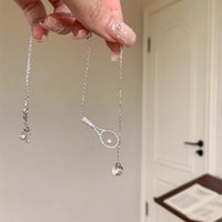 Silver Tennis Racket White Crystal Pendant Necklace for Women