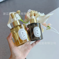 Golden Flat Shoulder Round PET Bottle with Pump Dispenser for Skincare and Cosmetics