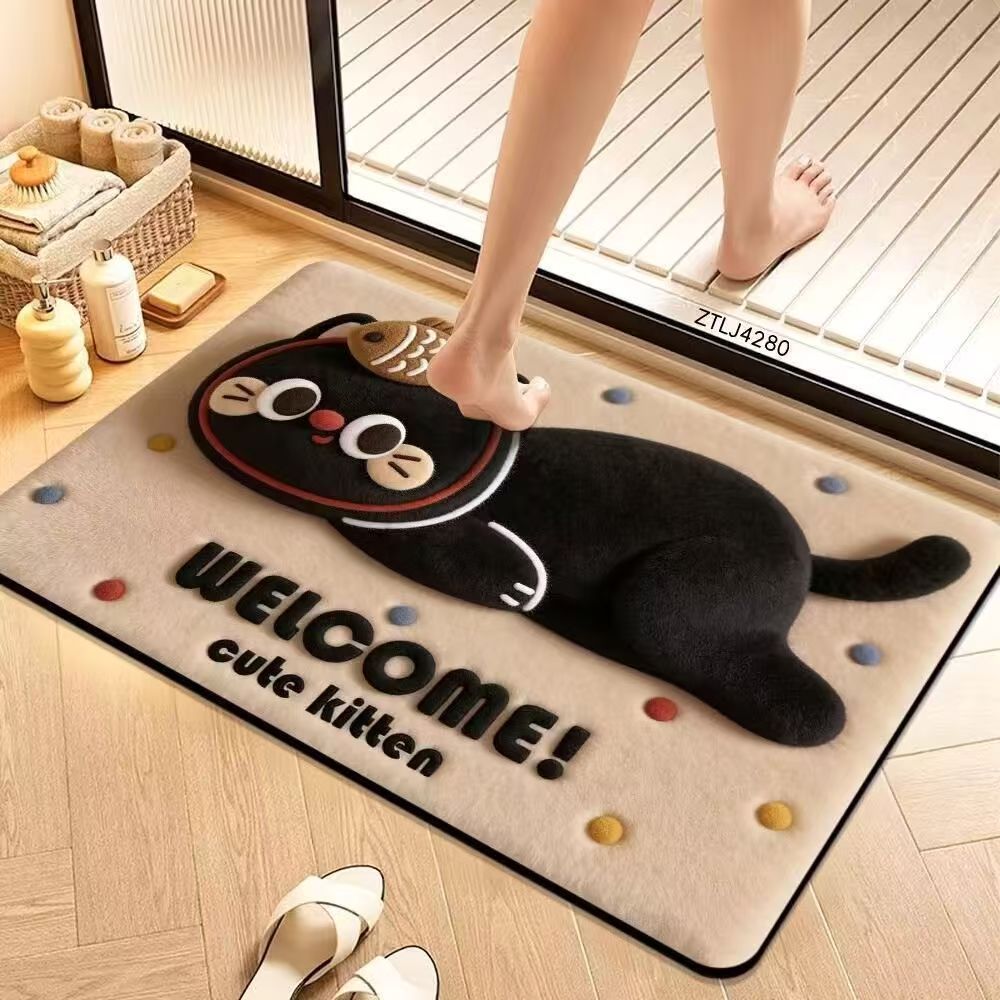 Cartoon Diatomaceous Earth Bath Mat Super Absorbent Non-Slip Quick Dry Floor Mat for Bathroom and Home