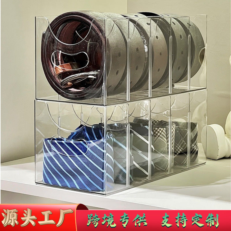 Clear Belt Organizer Box for Wardrobe, Multi-functional Storage Rack for Ties, Scarves, and Belts