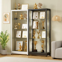Display Cabinet with Tempered Glass Shelves for Trophies, Collectibles, and Models