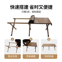 Portable Wooden Roll-Up Camping Table with Folding Legs for Outdoor Picnics and Markets