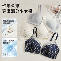 Lace Trim Wireless Bra for Small Busts, Push-Up, Seamless, Cotton, Floral