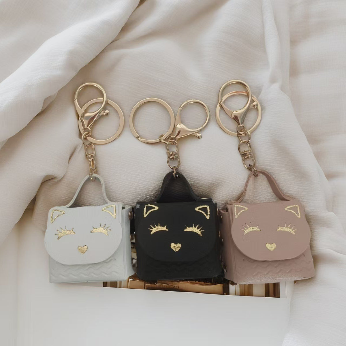 Cute Cat Mini PU Leather Coin Purse Keychain