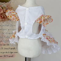 Handmade Floral Pet Dress for Small Dogs, Lightweight Breathable Pink and Yellow Ruffled Skirt