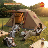 Outdoor Camping 4-6 Person Double Layer Portable Tent with Two Rooms and One Hall, Rainproof and Sunscreen