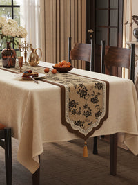 American Retro Chenille Table Runner with Tassels for Dining Table, TV Cabinet, Sideboard Decor