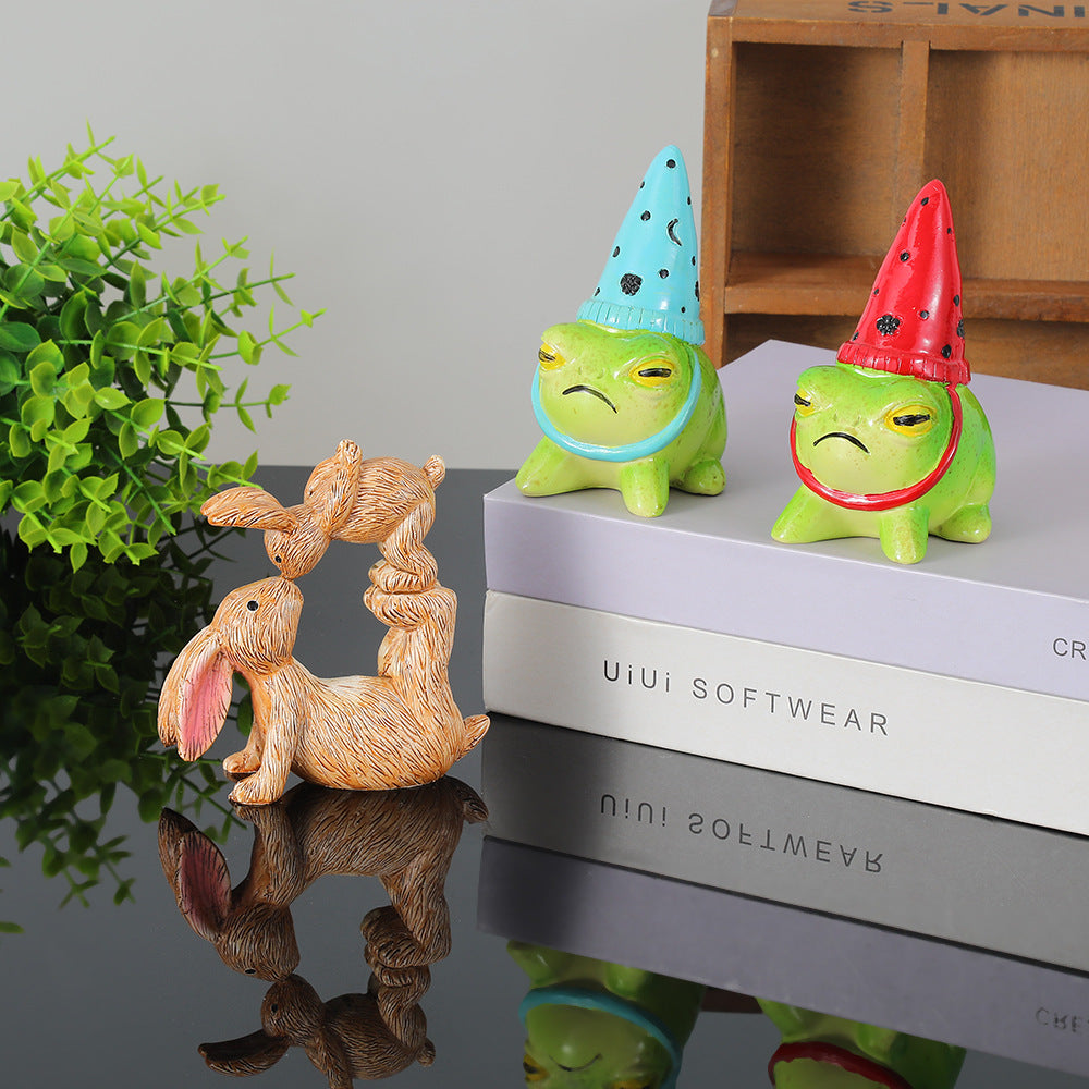 Cute Frog and Rabbit Garden Ornaments for Potted Plants and Micro Landscapes