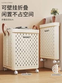 Foldable Laundry Hamper with Wheels and Lid, Large Capacity Dirty Clothes Basket for Bathroom and Bedroom