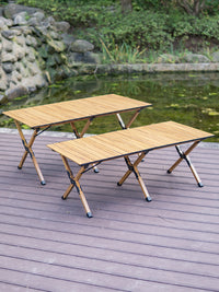 Wood Grain Aluminum Roll-Up Folding Table for Outdoor Camping Picnic BBQ