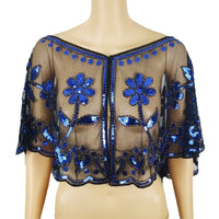 Women's Sequin Mesh Capelet Shawl Beaded Pullover Shrug for Evening Dress