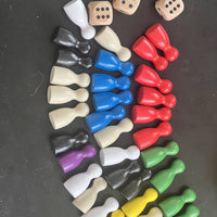 Colorful Educational Wooden Game Pieces Set for Board Games - Pawns, Checkers, Dice - 66 Pieces