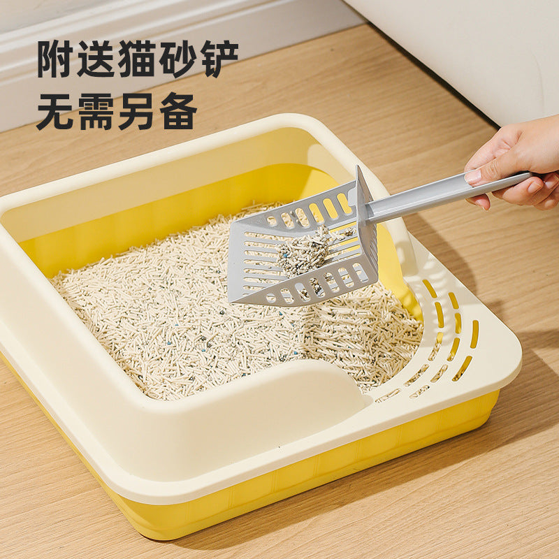 Splash-Proof Square Cat Litter Box for Kittens and Small Cats, Cage-Friendly