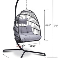 Outdoor Patio Swing Chair Wicker Hanging Basket Seat Foldable for Balcony Garden