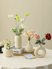 Ceramic Vase with Artificial Peony Bouquet for Table Decor