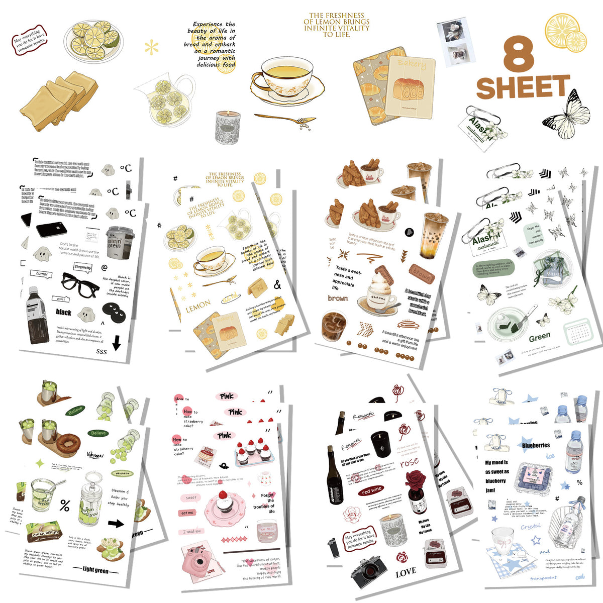 8 Sheets Cartoon Weekend Convenience Store Waterproof DIY Craft Stickers for Journals and Cards