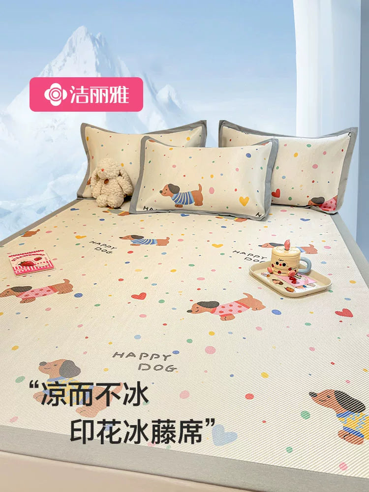 Jeliya Ice Silk Cooling Mat for Summer Bedding, Single Person Dormitory Ice Rattan Mat