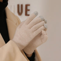 Unisex Cashmere Touchscreen Gloves for Winter - Solid Color Knitted Warm Outdoor Cycling Gloves