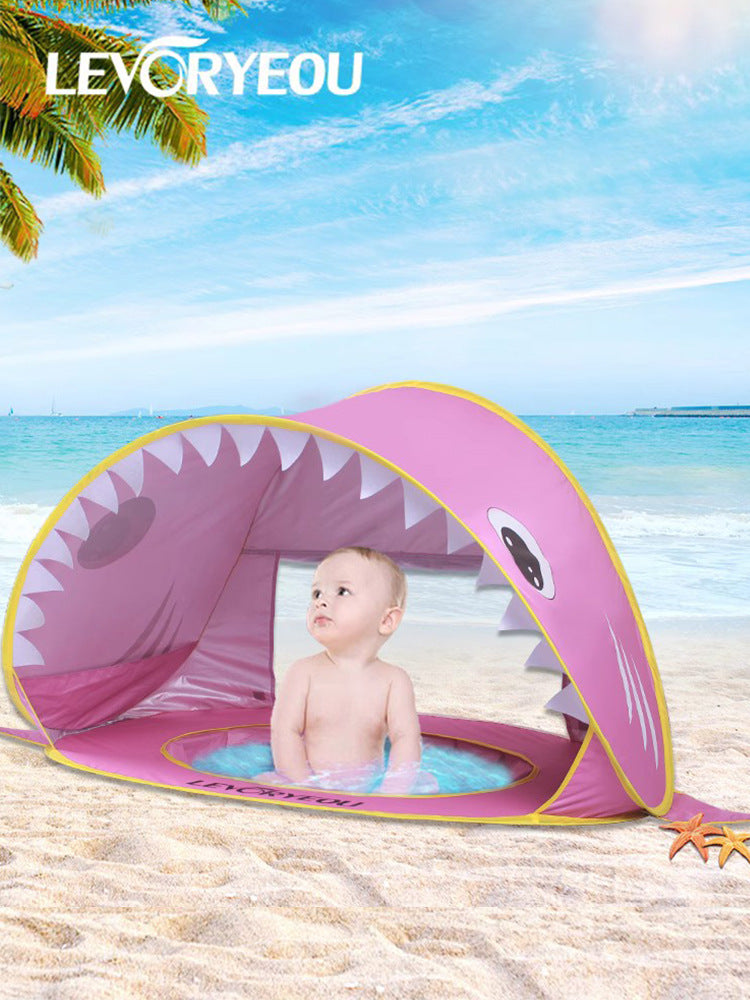 Automatic Pop-Up Kids Beach Tent with UV Protection - Portable Shark Design Play Tent