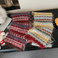Fair Isle Colorblock Knitted Scarf for Women, Warm Retro Winter Neck Warmer