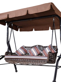 Outdoor Wicker Swing Chair with Cushions, 3-Seater Patio Porch Hammock